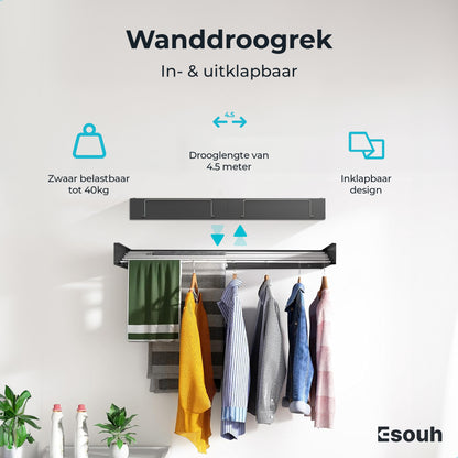 Wanddroogrek Met Handoek Haakjes - Incl. 20 Wasknijpers